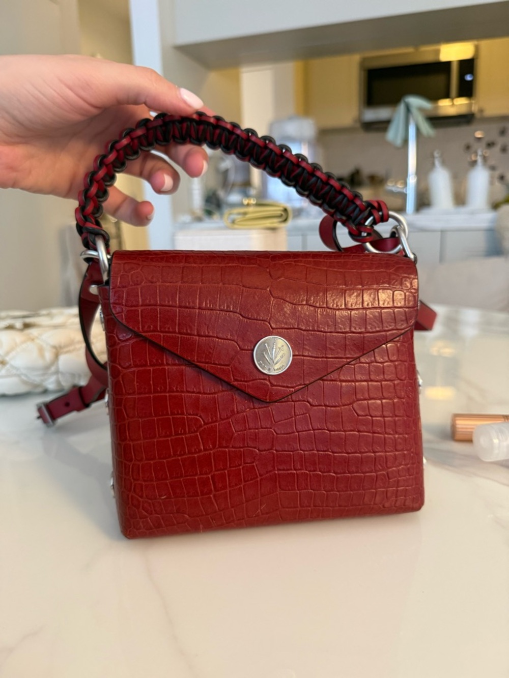 Red Croc-Embossed Top-Handle Women’s Bag